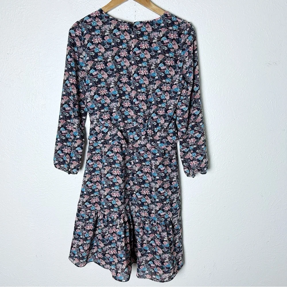 J. Crew Ruffle Hem Paisley Floral Midi Dress Sz 4 Ling Sleeve